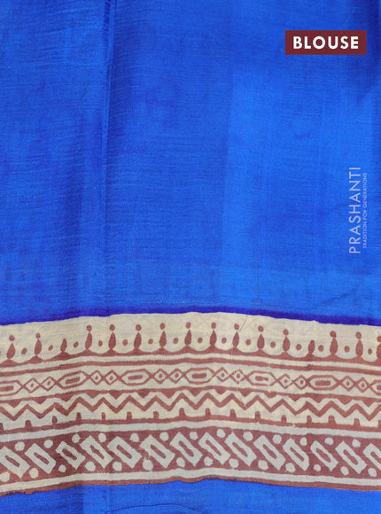 Bishnupuri silk saree blue and cream brown with plain body and long printed border