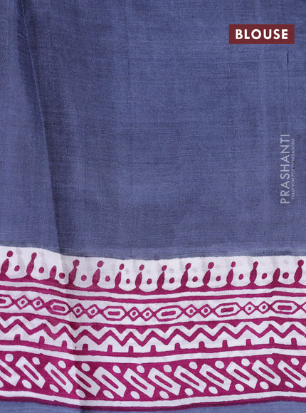 Bishnupuri silk saree grey and off white purple with plain body and long printed border