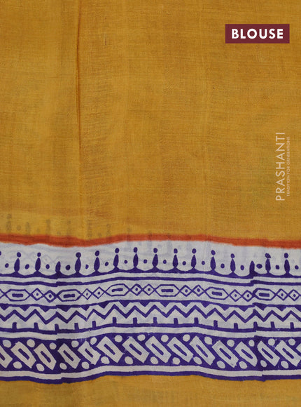 Bishnupuri silk saree mustard yellow and off white blue with plain body and long printed border