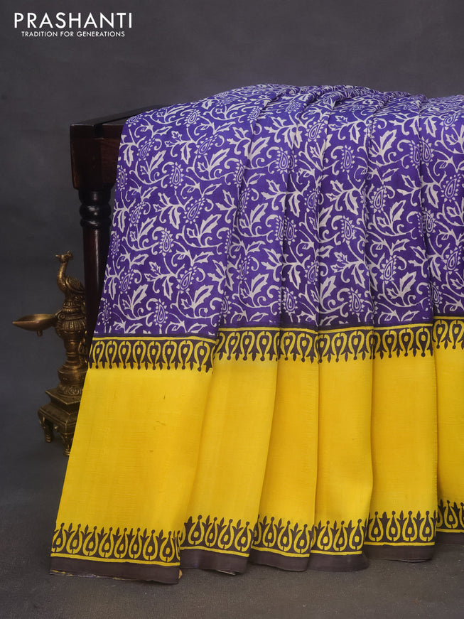 Bishnupuri silk saree blue and yellow with allover prints and long rettapet border