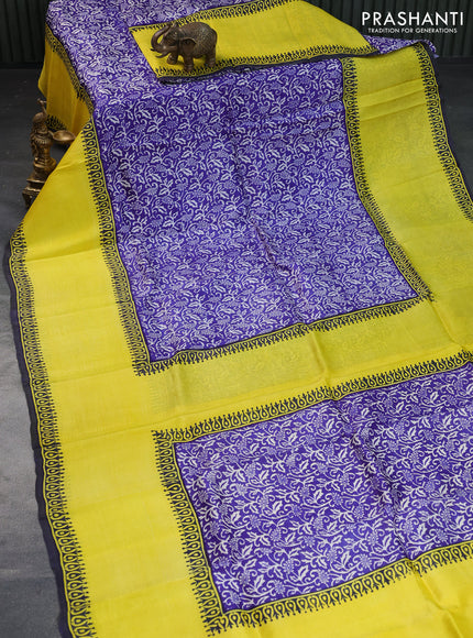 Bishnupuri silk saree blue and yellow with allover prints and long rettapet border