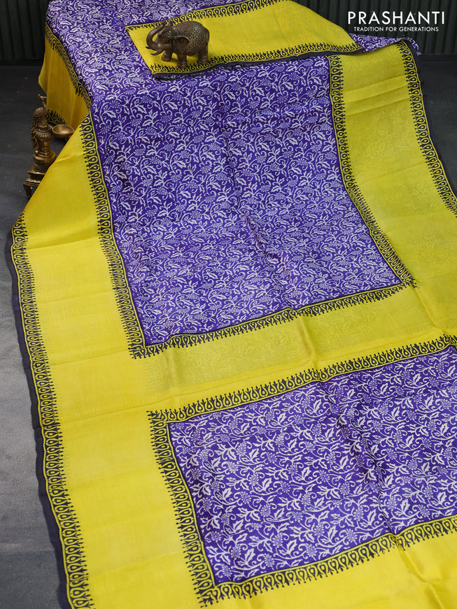 Bishnupuri silk saree blue and yellow with allover prints and long rettapet border