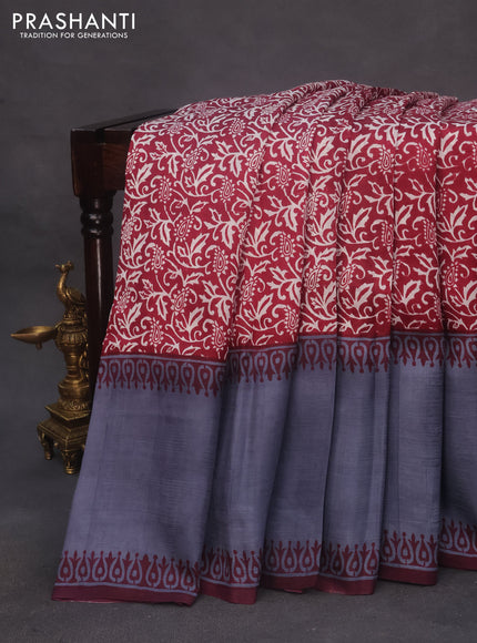 Bishnupuri silk saree maroon and grey with allover prints and long rettapet border