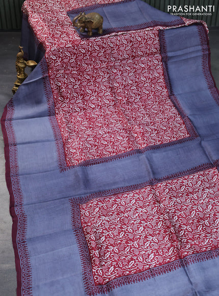 Bishnupuri silk saree maroon and grey with allover prints and long rettapet border