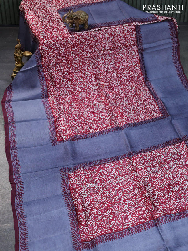 Bishnupuri silk saree maroon and grey with allover prints and long rettapet border