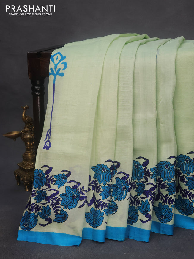 Bishnupuri silk saree pista green and cs blue with butta prints and printed border