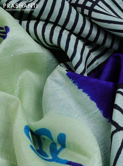 Bishnupuri silk saree pista green and cs blue with butta prints and printed border