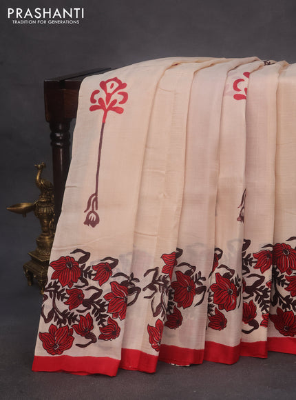 Bishnupuri silk saree cream and red with butta prints and printed border