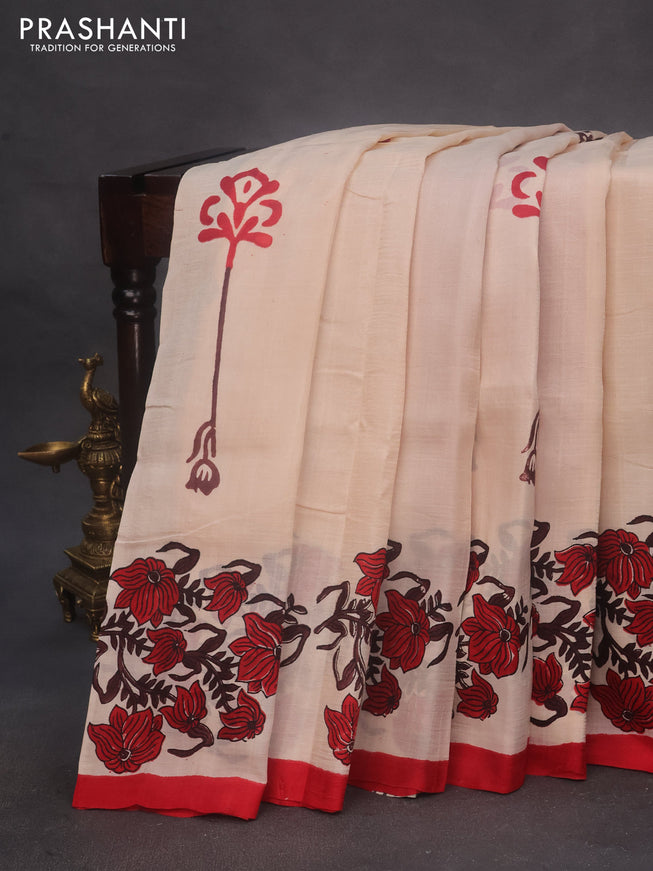 Bishnupuri silk saree cream and red with butta prints and printed border