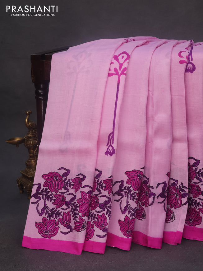 Bishnupuri silk saree light pink and pink with butta prints and printed border