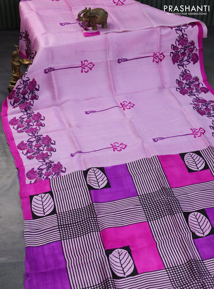 Bishnupuri silk saree light pink and pink with butta prints and printed border