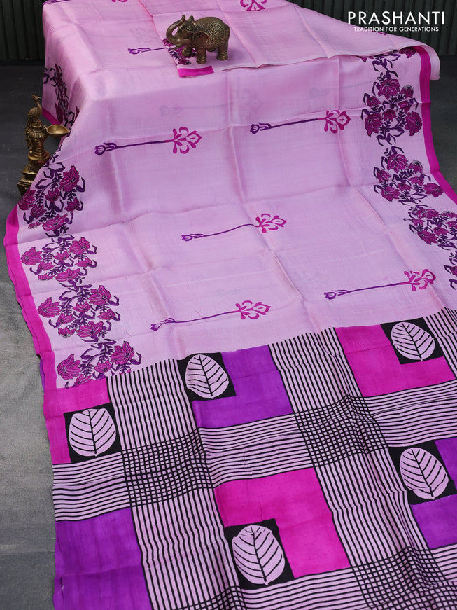 Bishnupuri silk saree light pink and pink with butta prints and printed border