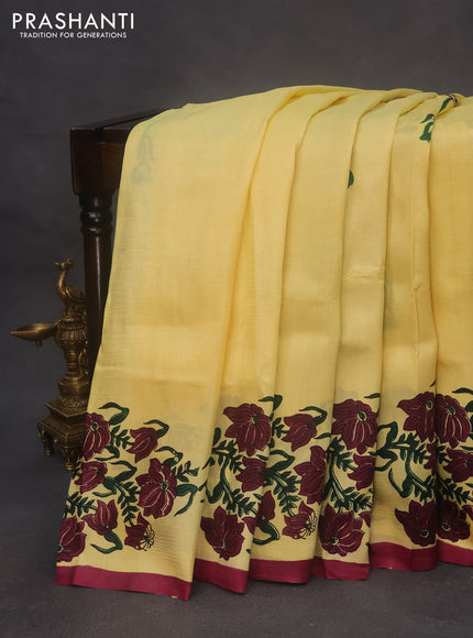 Bishnupuri silk saree pale yellow and maroon with butta prints and printed border