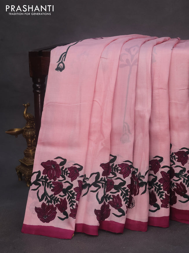 Bishnupuri silk saree light pink and purple with butta prints and printed border