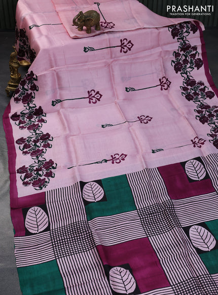 Bishnupuri silk saree light pink and purple with butta prints and printed border