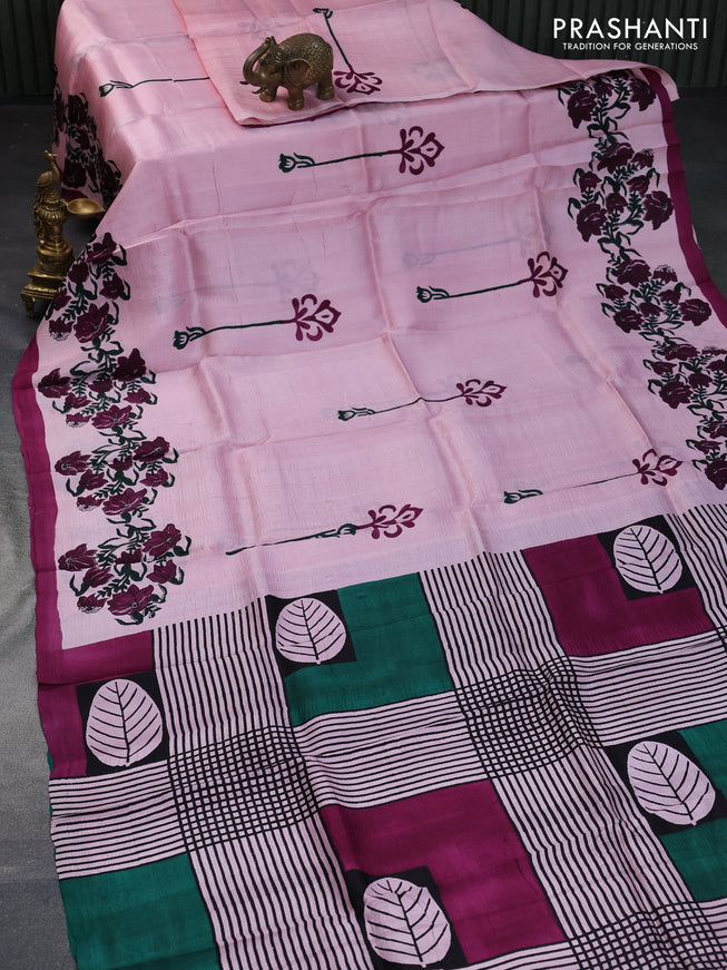 Bishnupuri silk saree light pink and purple with butta prints and printed border