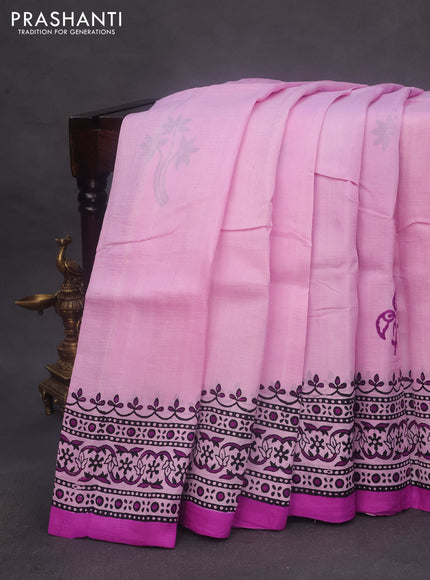 Bishnupuri silk saree light pink and purple with butta prints and printed border