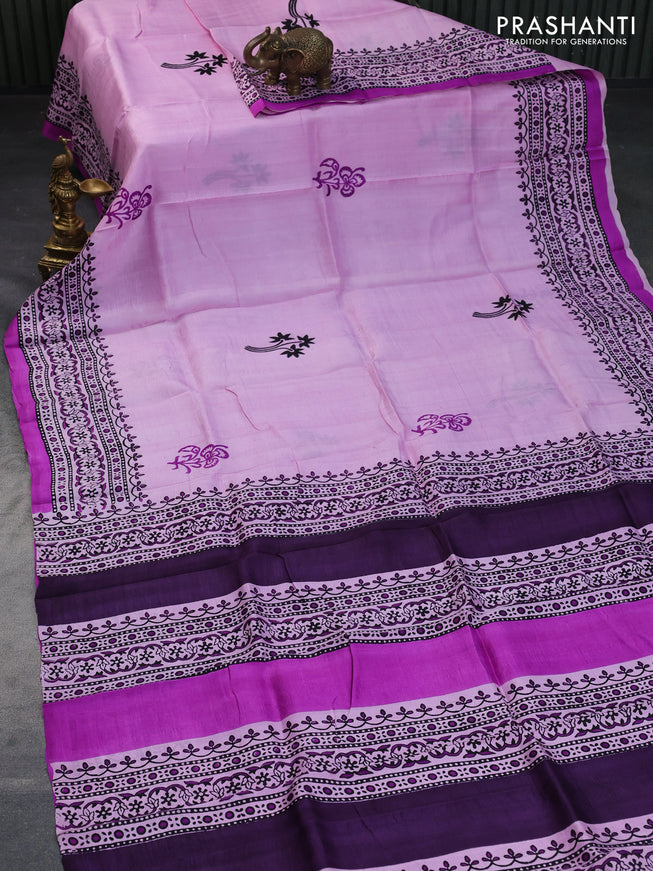 Bishnupuri silk saree light pink and purple with butta prints and printed border