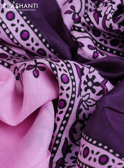 Bishnupuri silk saree light pink and purple with butta prints and printed border