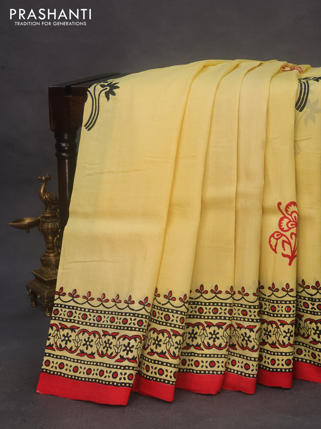 Bishnupuri silk saree yellow and red with butta prints and printed border