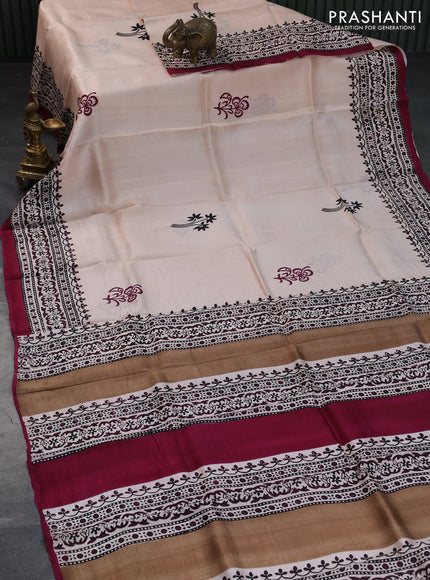 Bishnupuri silk saree sandal and maroon with butta prints and printed border