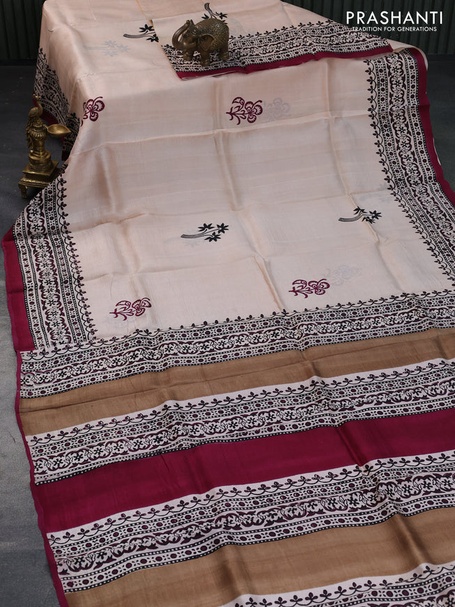 Bishnupuri silk saree sandal and maroon with butta prints and printed border