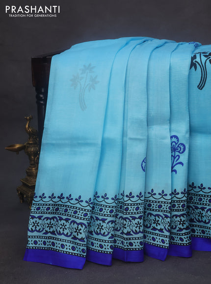 Bishnupuri silk saree light blue and royal blue with butta prints and printed border