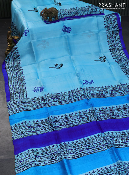 Bishnupuri silk saree light blue and royal blue with butta prints and printed border