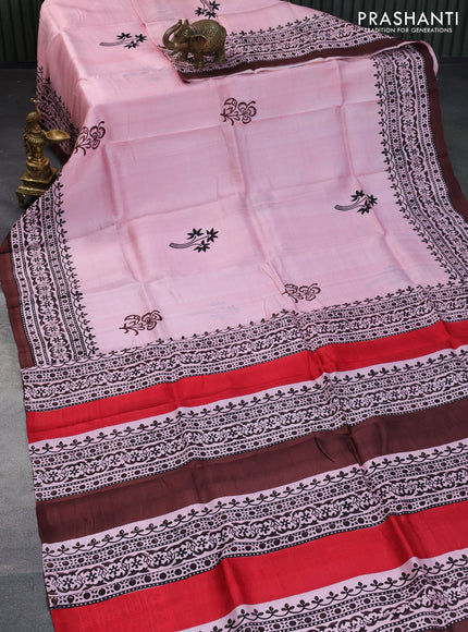 Bishnupuri silk saree light pink and brown with butta prints and printed border