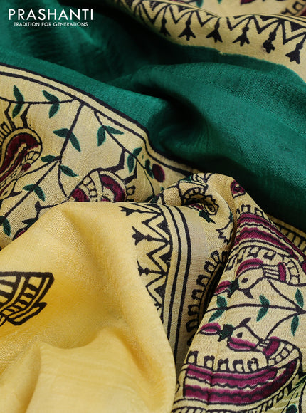 Bishnupuri silk saree yellow and green with butta prints and printed border