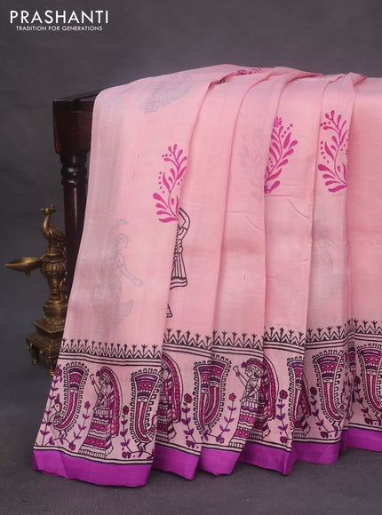 Bishnupuri silk saree light pink and purple with butta prints and printed border