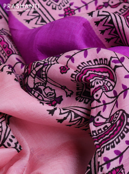 Bishnupuri silk saree light pink and purple with butta prints and printed border