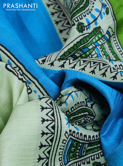 Bishnupuri silk saree pista green and cs blue with butta prints and printed border