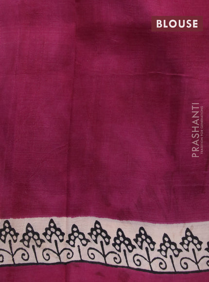 Bishnupuri silk saree cream and magenta pink with butta prints and printed border