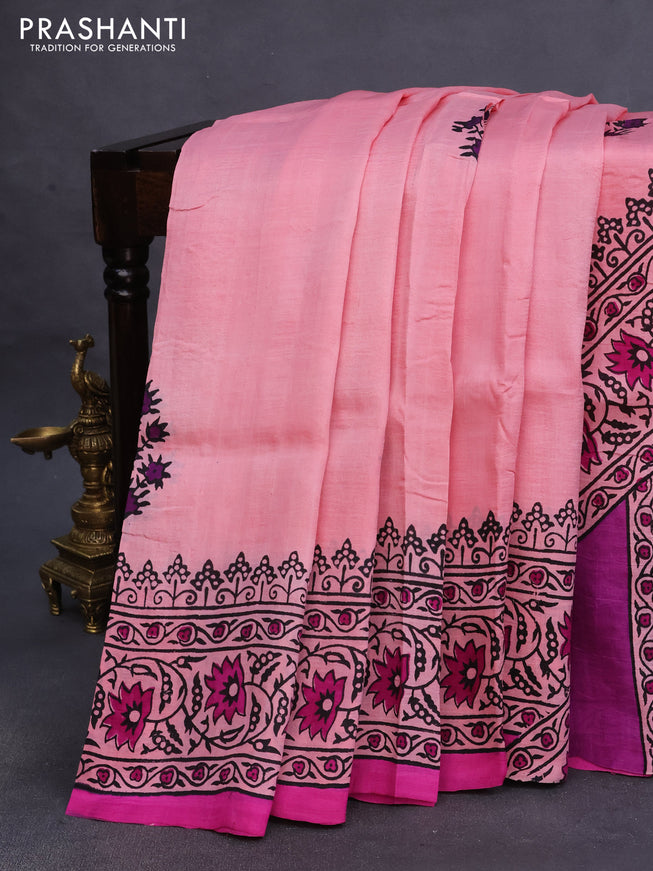 Bishnupuri silk saree light pink and pink with butta prints and printed border