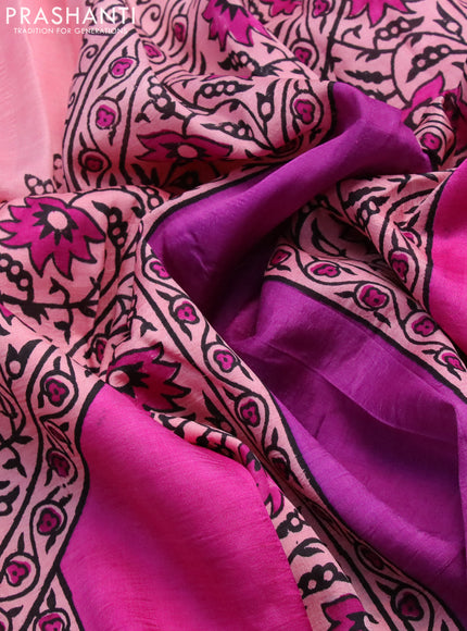 Bishnupuri silk saree light pink and pink with butta prints and printed border