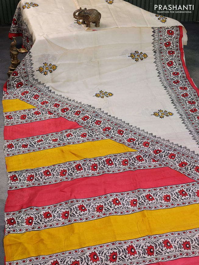 Bishnupuri silk saree cream and red with butta prints and printed border