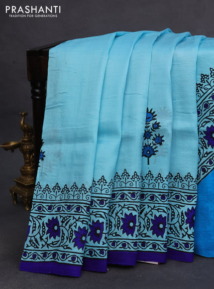 Bishnupuri silk saree light blue and blue with butta prints and printed border