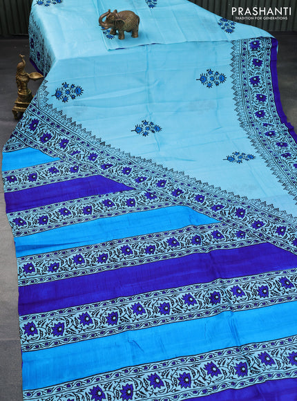 Bishnupuri silk saree light blue and blue with butta prints and printed border