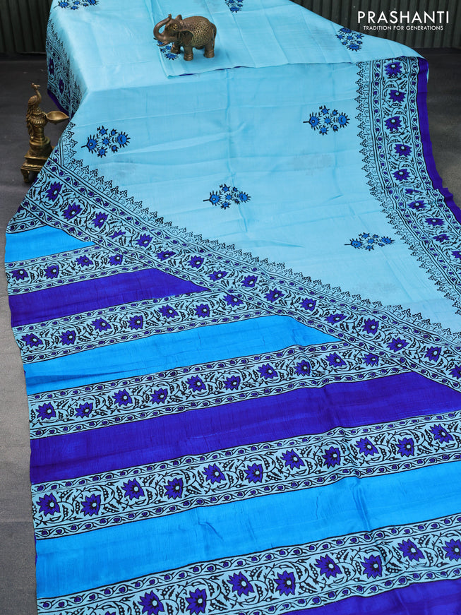 Bishnupuri silk saree light blue and blue with butta prints and printed border