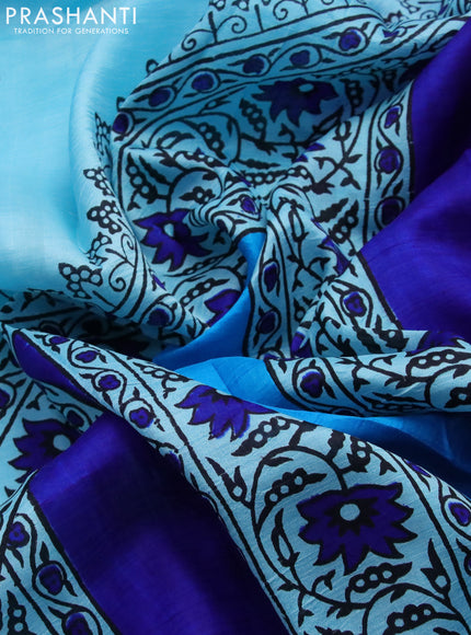 Bishnupuri silk saree light blue and blue with butta prints and printed border