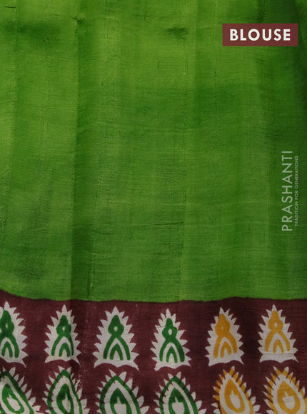 Bishnupuri silk saree cream and brown green with butta prints and printed border