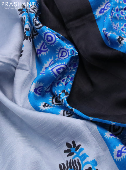 Bishnupuri silk saree pastel grey and cs blue black with butta prints and printed border