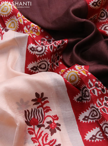 Bishnupuri silk saree sandal and red brown with butta prints and printed border