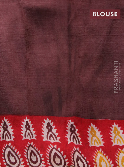 Bishnupuri silk saree sandal and red brown with butta prints and printed border