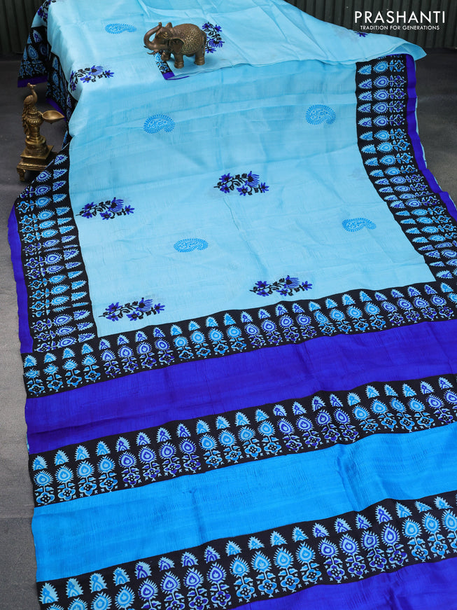 Bishnupuri silk saree light blue and black blue with butta prints and printed border