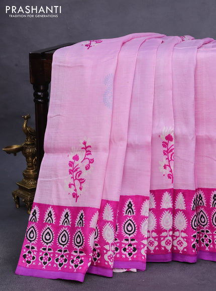 Bishnupuri silk saree light pink and pink purple with butta prints and printed border