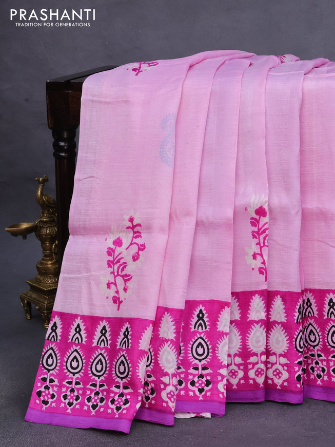 Bishnupuri silk saree light pink and pink purple with butta prints and printed border