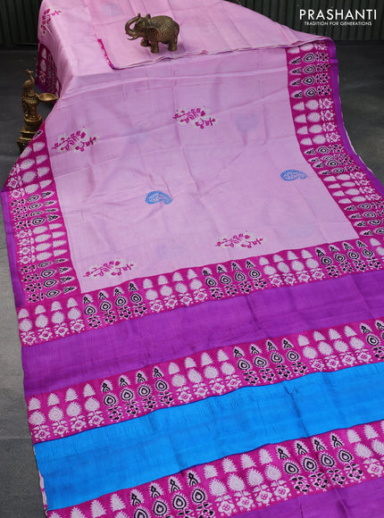 Bishnupuri silk saree light pink and pink purple with butta prints and printed border