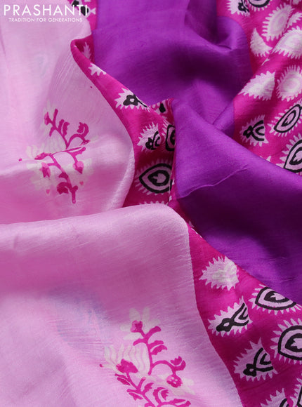 Bishnupuri silk saree light pink and pink purple with butta prints and printed border